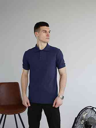 Темно-синее мужское классическое поло на пуговицах Pobedov. Футболка поло Pobedov Royal синяя Киев