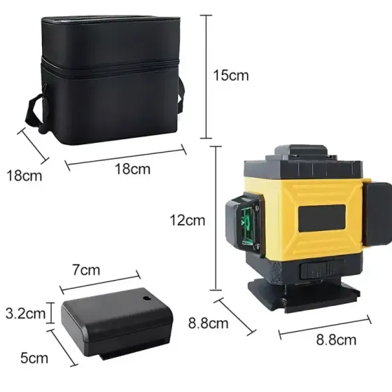 Лазерный 4D 16-линейный нивелир желтый 24V 5Ah, самовыравнивающийся уровень для измерения сечения 16 лучей на 360 в сумке Коломыя