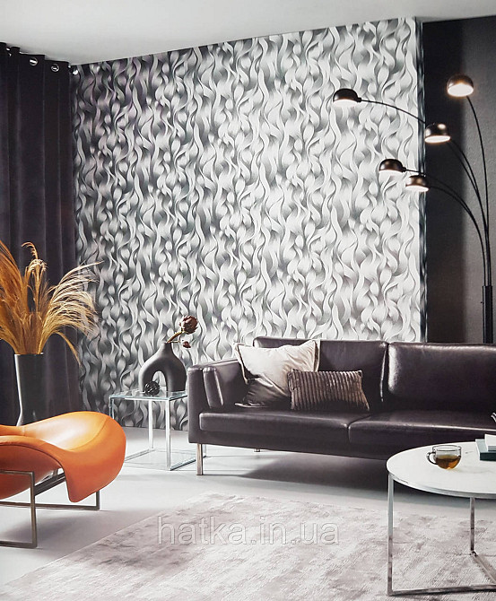 Шпалери метрові вініл на флізелін дизайнерські Erismann Elle Decoration 2 абстракція хвилі сірі металлик3д Київ - фото 1