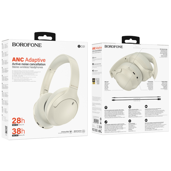 Бездротові накладні навушники BOROFONE BO31 Prestige active noise Reduction BT headphones Milky white Киев