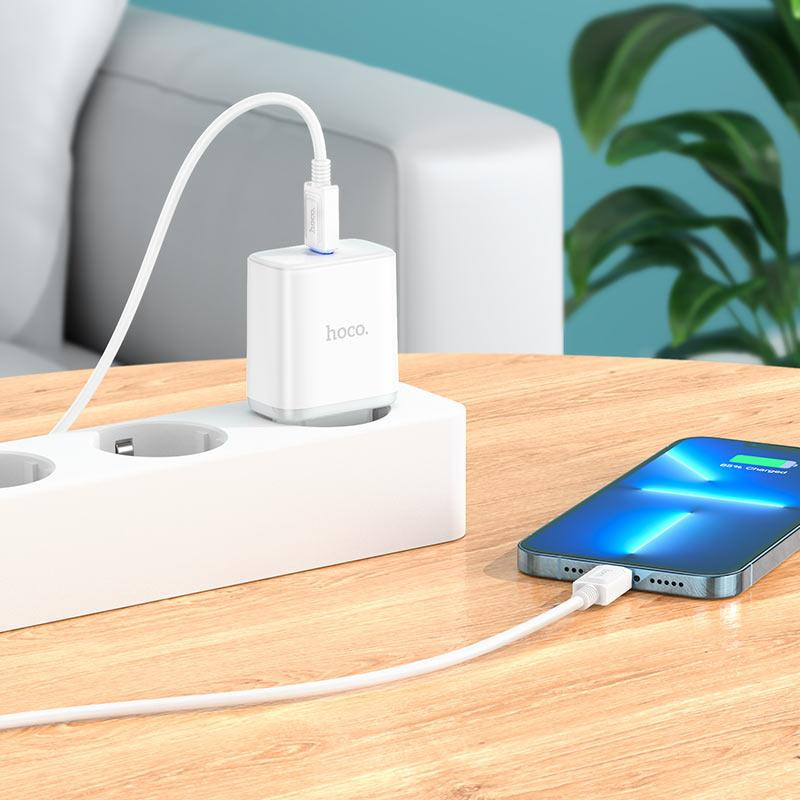 Мережевий зарядний пристрій HOCO C104A Stage single port PD20W charger White Одеса - фото 8