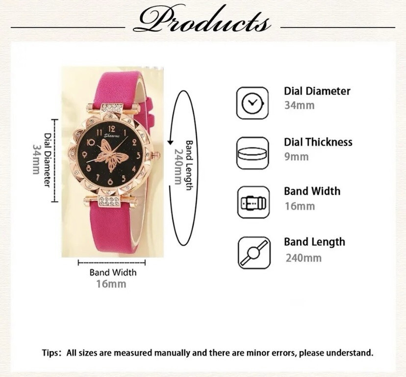 Подарочный набор для женщин Бабочка наручные часы браслет ожерелье и серьги- без подарочной коробки малиновый Киев - изображение 8