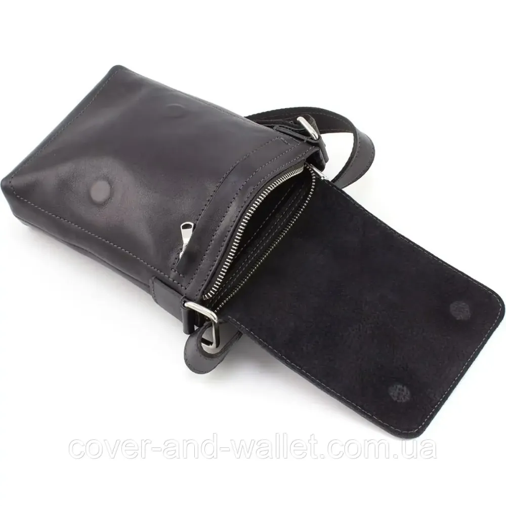 Маленькая мужская барсетка через плечо черного цвета из гладкой кожи Grande Pelle 751610 Киев - изображение 7