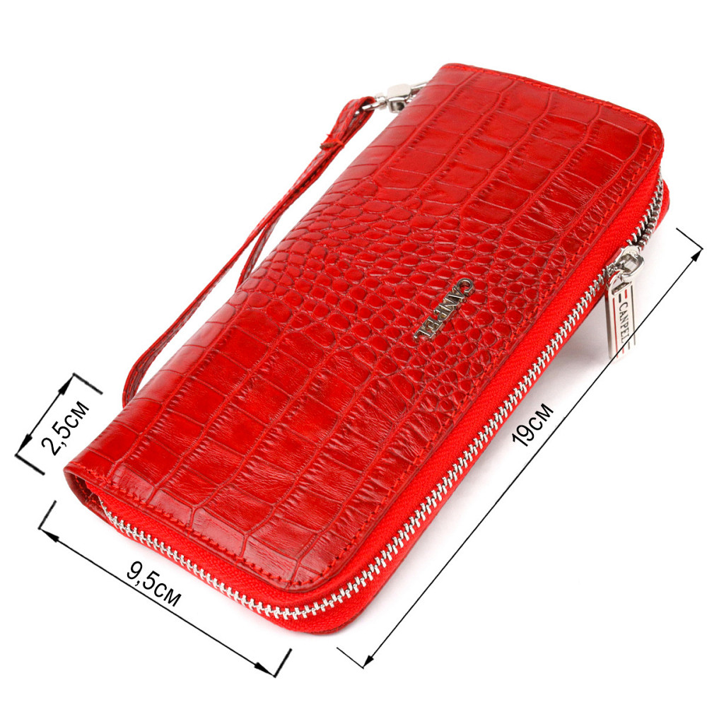 Горизонтальный яркий кошелек для женщин из натуральной фактурной кожи под крокодила CANPELLINI 21621 Красный Киев - изображение 3