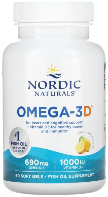 Омега + Д3 Nordic Naturals Omega-3D 1000 мг 60 капсул Лимон Київ - фото 1