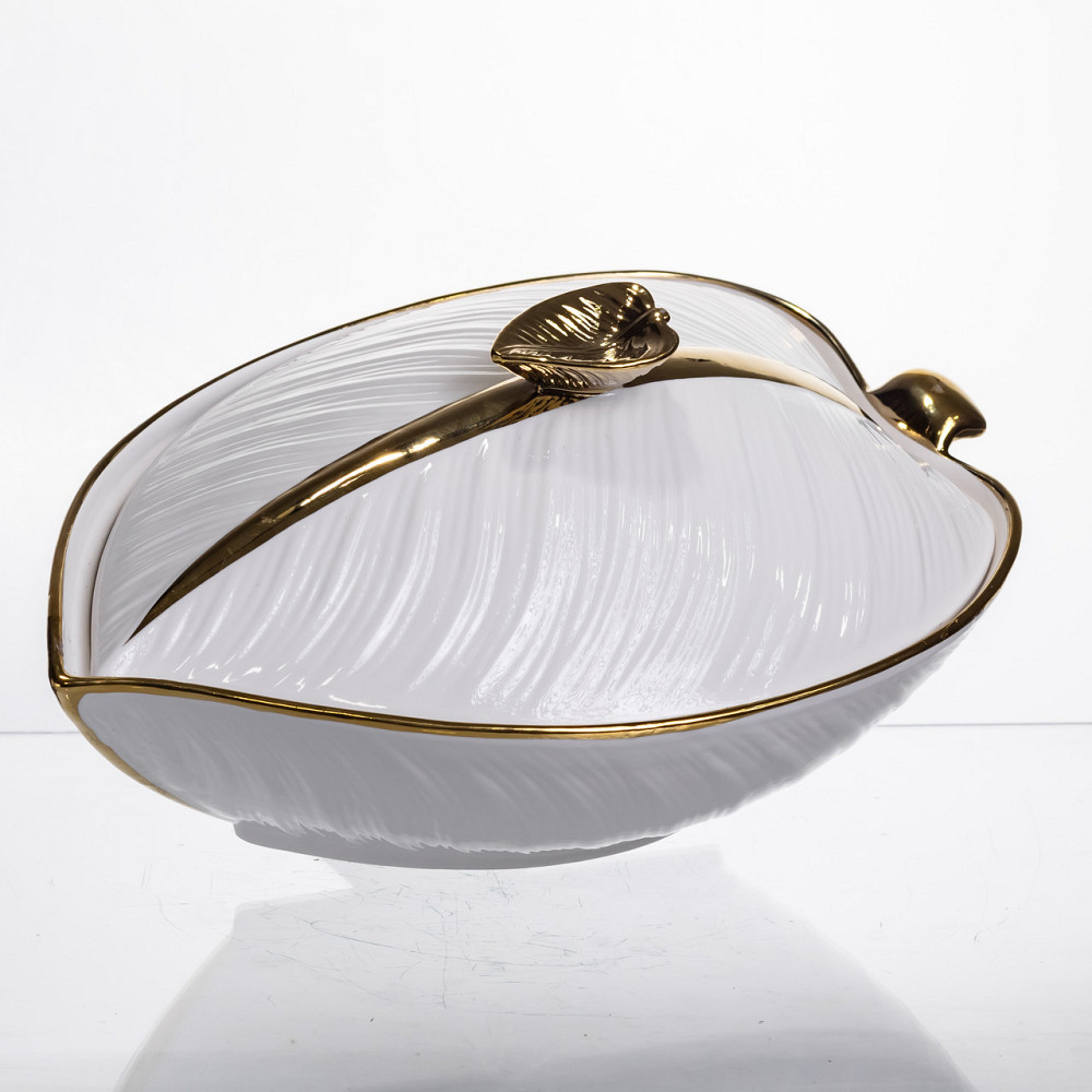 Супница 800 (мл) фарфоровая 32×21×16 (см) с крышкой Белый с золотом XL-4054AG Киев - изображение 1