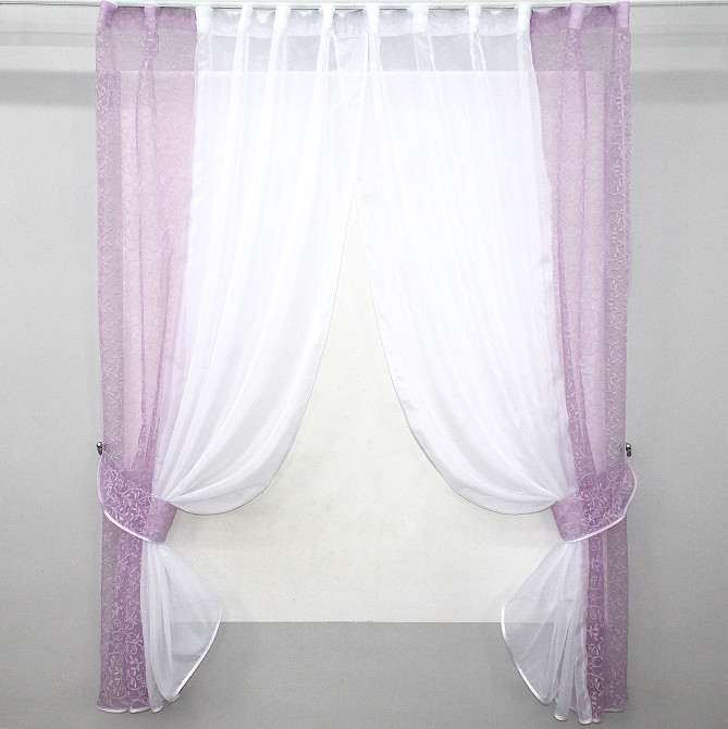Кухонные шторки VR-Textil № 083к с подвязками сиреневый с белым 260х170 см (52-0424) Киев - изображение 1