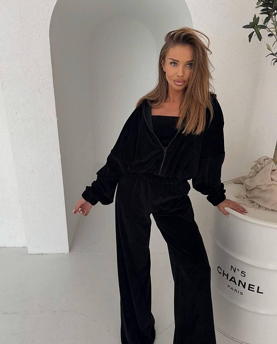 Жіночий плюшевий костюм-трійка: кофта топ і штани з велюру Чорний, 44/46 Одеса - фото 3