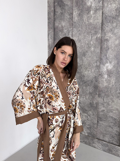 Жіночий халат віскоза домашній кімоно довгий COSY Boho Chic на запах у подарунковій упаковці кориця Одеса - фото 10