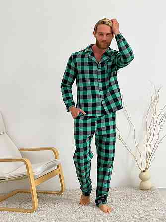 Піжама чоловіча COSY з фланелі (штани+сорочка) клітина зелено/чорна Київ