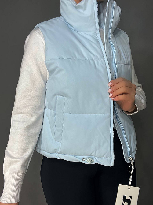 Жилет жіночий HAIZIYUAN 23106 середня довжина з куліскою кишені комір стійка блакитний, блакитний, XL Київ - фото 9