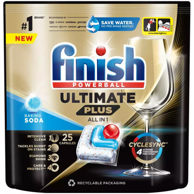 Таблетки для посудомоечных машин Finish Ultimate Plus All in 1 Baking Soda 25 шт. (5908252010950) Винница - изображение 1