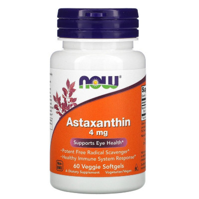 Антиоксидант Now Foods Астаксантин, Astaxanthin, 4 мг, 60 желатинових капсул (NOW-03251) Вінниця - фото 1