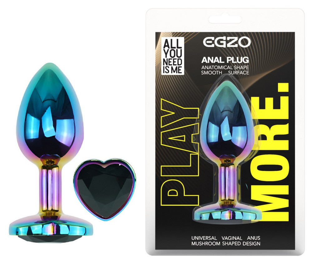 Анальна пробка з кристалом EGZO - Multicolor Heart Plug Black size S Sex Aura Київ - фото 1