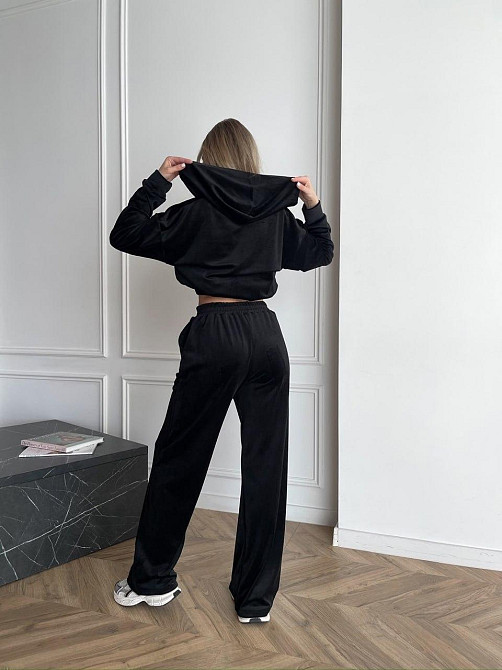 Стильний жіночий теплий велюровий костюм Чорний, 44/46 Одеса - фото 5