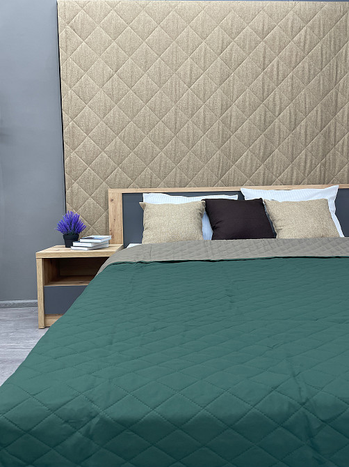 Покрывало двустороннее Decorator Microfiber ромб 210х215 см зеленый с серым (85-019) Киев - изображение 4