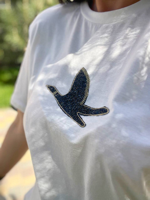 Футболка жіноча Pepper&mint PT24-17 птах каміння середня довжина, білий, L Київ - фото 10