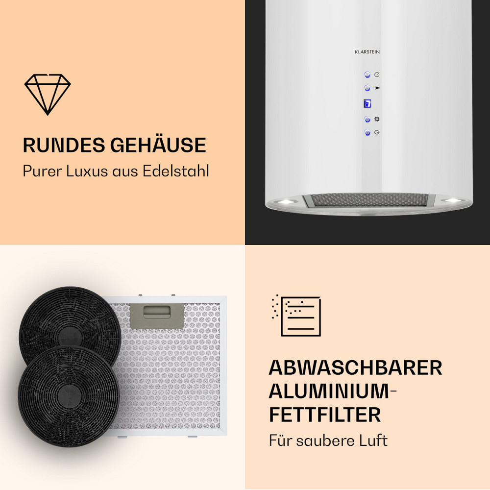 Острівна витяжка Barett Ø35 см, рециркуляція, 558 м3/год, світлодіодний фільтр з активованим вугіллям, білий Рівне - фото 6