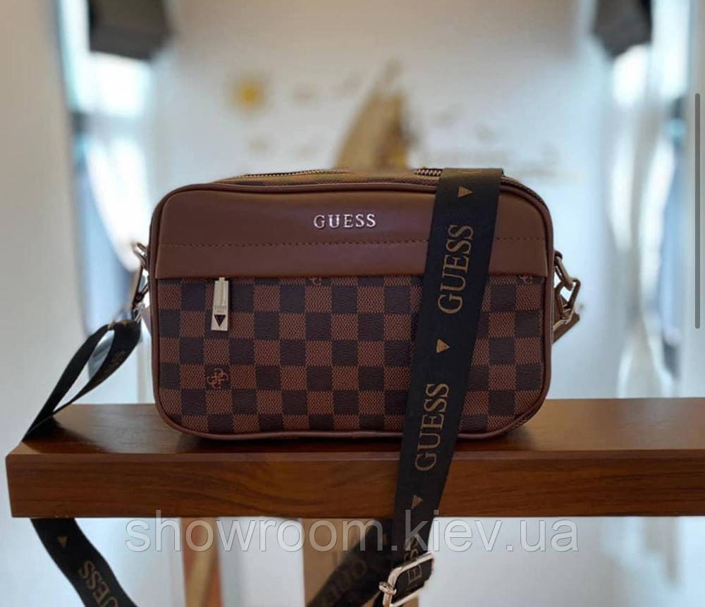 Мужская удобная сумка на плечо Guess (7514) коричневая Киев - изображение 2