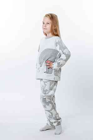 Пижама детская, тёплая,  велсофт, светло-серая, домашний костюм детский Киев