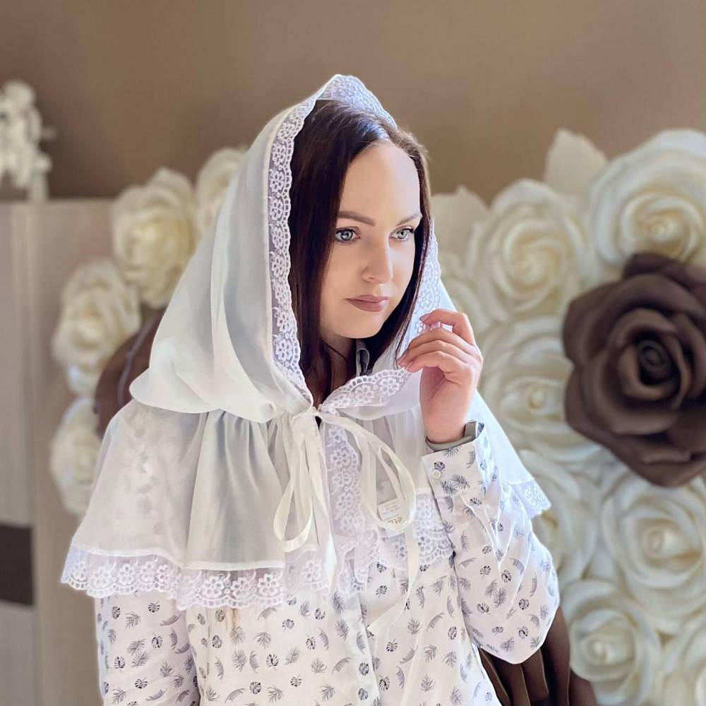 Женский палантин для посещения храма, церкви, монастыря, обряда крещения, венчания кружевной шифоновый платок на голову Дева Мария 80*120 см Betis мол Кривой Рог - изображение 1