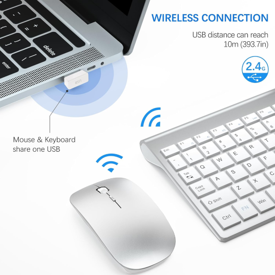 УЦІНКА Бездротовий комплект клавіатури та миші TopMate, 2.4G, 2400 DPI, ножична клавіатура, чохол, сріблясто-білий Київ