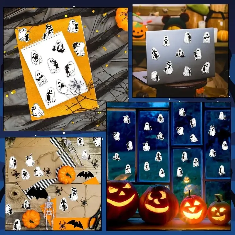 Набор наклеек на Хэллоуин — 500 шт призраки с черными котами Киев - изображение 6