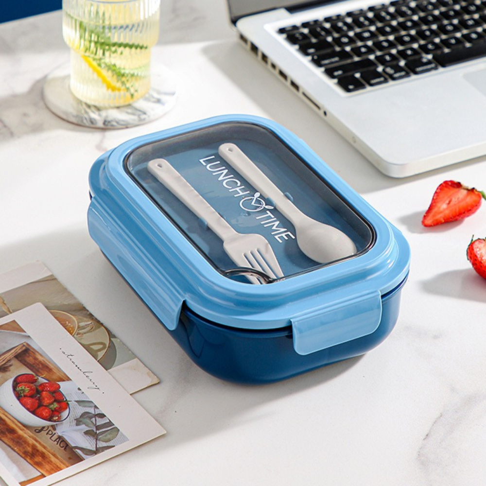Контейнер,ланч бокс для горячей и холодной еды с отдельными отсеками и столовыми приборами для пищи,синий Каменец-Подольский - изображение 2
