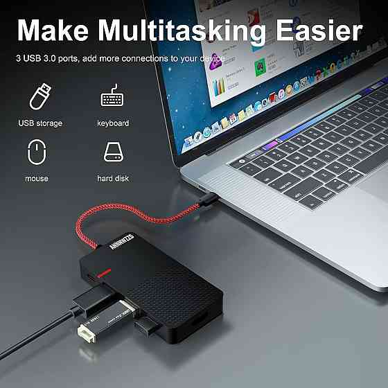 Док-станція 7-в-1, USB-C хаб з HDMI 4K, USB 3.0, кардрідерами SD/TF, PD зарядкою 100W, чорний, HUB Type-C PD 100 Вт Київ