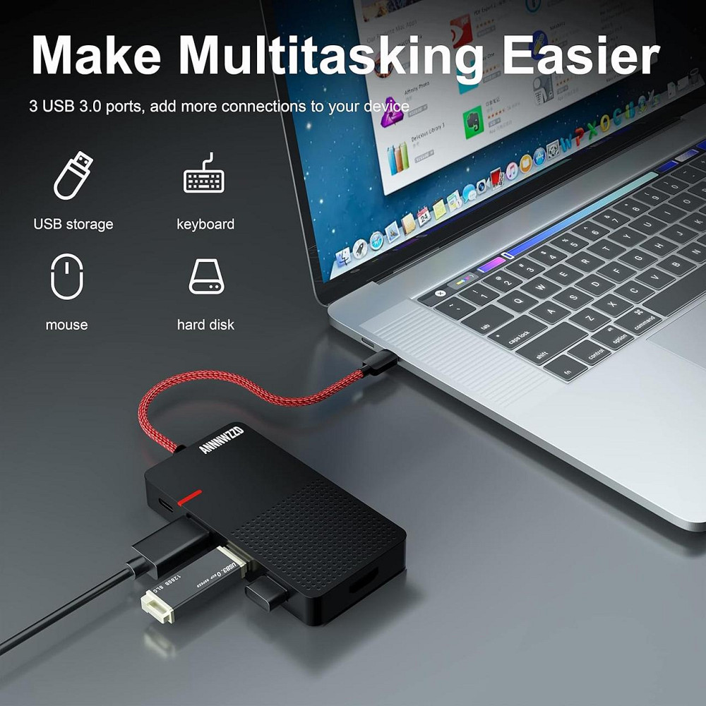 Док-станция 7в1, USB-C хаб с HDMI 4K, USB 3.0, кардридерами SD/TF, PD зарядкой 100W черный HUB Type-C PD 100Вт Киев - изображение 3
