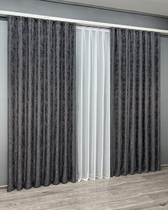 Комплект готових штор VR-Textil Жакард Sultan YL № 1211ш Графітовий 150х270 см 2 шт (33-0045) Київ - фото 12