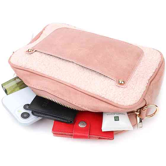 Женская сумка с плюшевой вставкой на лицевой стороне из экокожи Розовый (Vintage) Киев