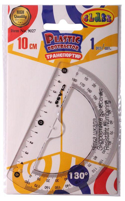 Транспортир "Class" 9027C 180град.*100мм,пластик., прозор., шт Київ - фото 1