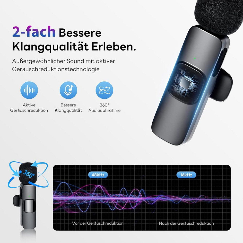 Комплект беспроводных петличных микрофонов Qhot, 2 шт., для iPhone Lightning и Android USB-C, Plug & Play, шумоподавление Киев - изображение 11