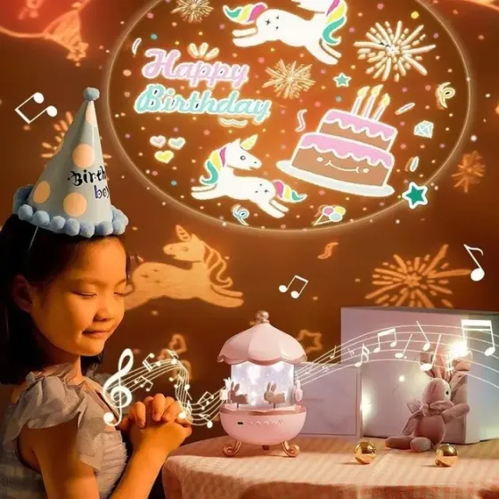 Детский ночник проектор звездного неба Bluetooth Fairy Tale E11 аккумуляторный светильник карусель 6 сменных картинок с LED подсветкой и музыкой Коломыя