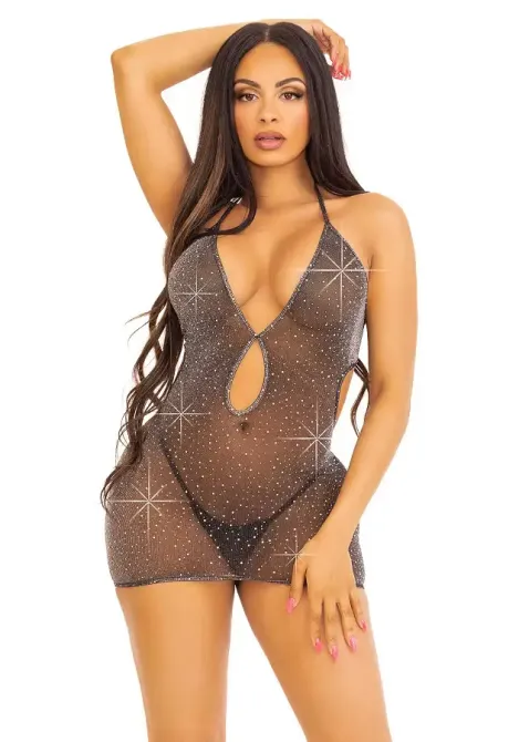 Сукня Leg Avenue Lurex Rhinestone Keyhole Halter Dress One Size Black/Silver Львів - фото 1