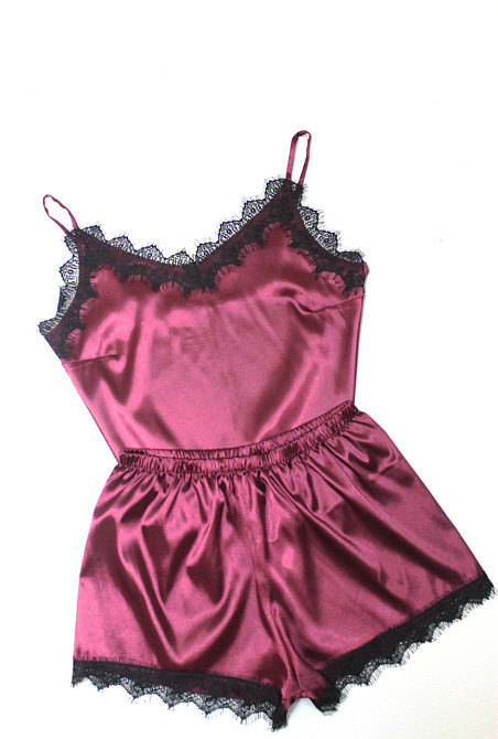 Піжама жіноча атласна майка і шорти з мереживом Бордовий 44 Харків - фото 7