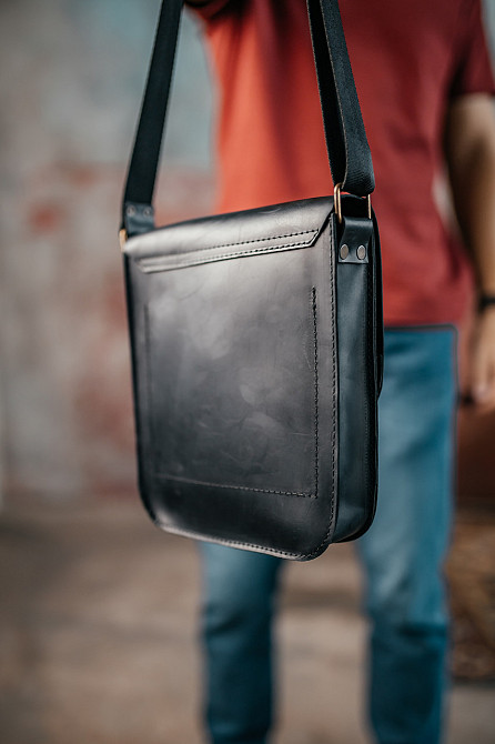 Мужская барсетка с клапаном, черная сумка через плечо из натуральной кожи, классический мессенджерMasterSem Киев - изображение 2