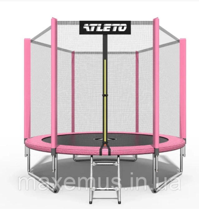 Батут Atleto Pro 252 см (8 ft) розовый с защитной сеткой и лестницей детский садовый батут Мостиска - изображение 1
