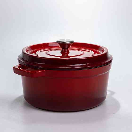 Каструля чавунна 4.5 л емальована з кришкою посуд для тушкування запікання томління кухонна Червона HP-1-19-RED Коломия