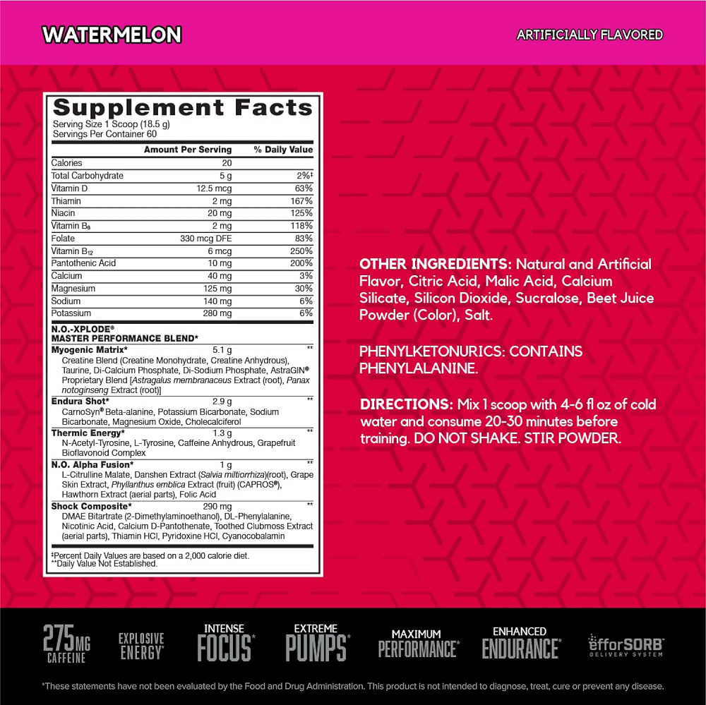 Передтренувальний комплекс BSN N.O. Xplode 3.3 1109 g (watermelon) Луцьк - фото 2