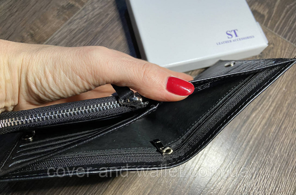 Небольшой мужской кожаный кошелёк для купюр карточек и монет SТ 154 Киев - изображение 5