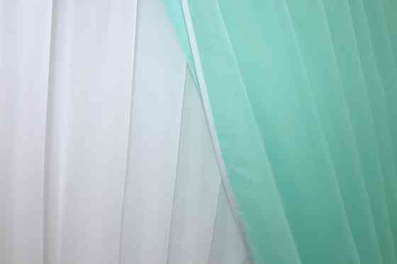 Кухонні шторки VR-Textil № 060к "Дует" з підв'язками бірюзовий з білим 330х170 см (50-323) Київ