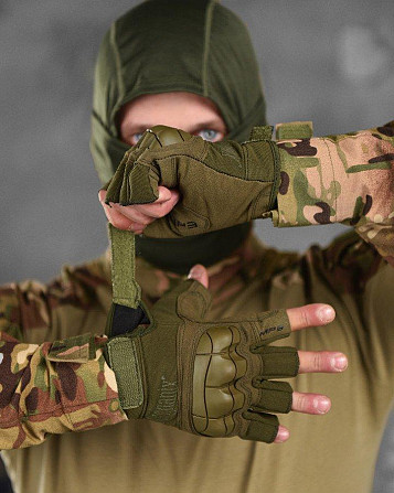 Тактичні рукавички олива без пальців відкриті Одеса - фото 1