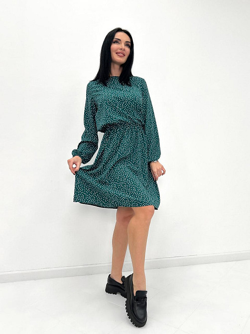 Женское платье в горошек с длинными рукавом Virginia 46-48, Темно-зеленый Киев - изображение 2