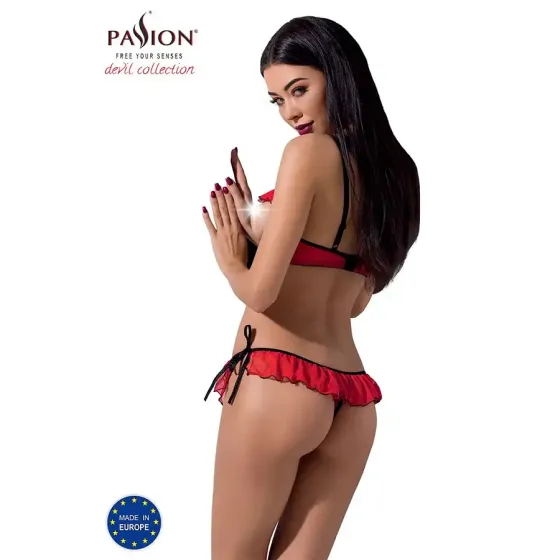 Комплект білизни Passion Exclusive CHERRY SET OpenBra XXL/XXXL red, відкритий ліф, трусики-спідничка Львов