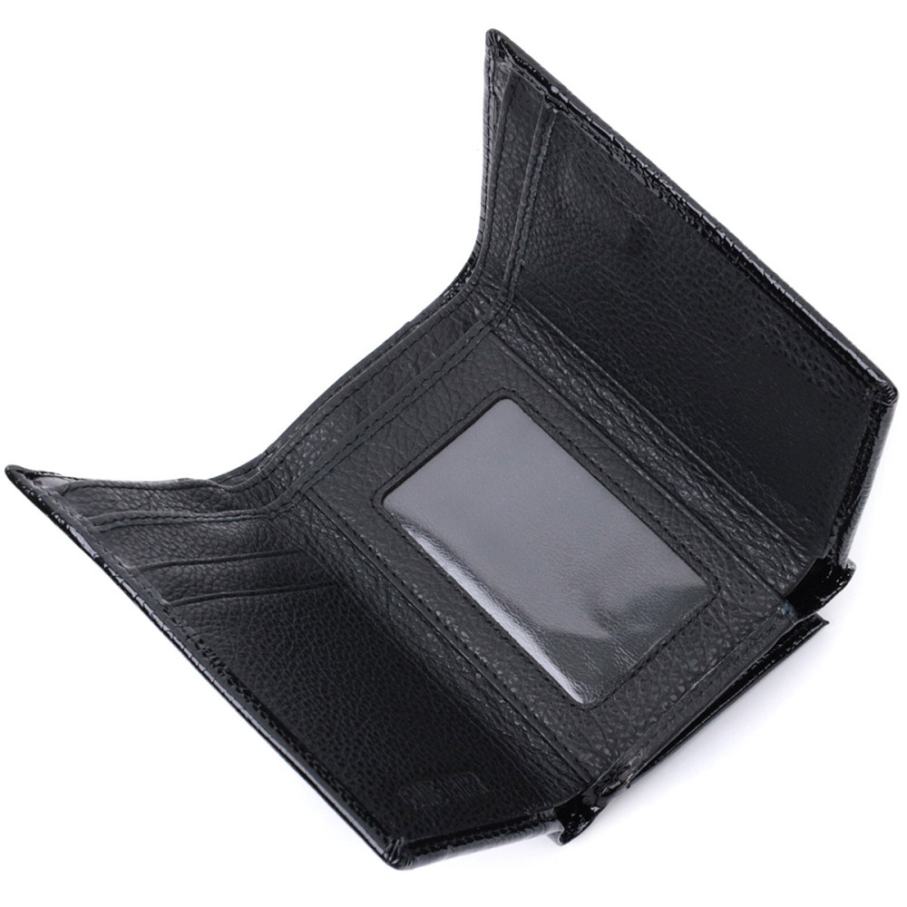 Женский кошелек в три сложения из лакированной фактурной натуральной кожи ST Leather 22707 Черный Киев - изображение 5