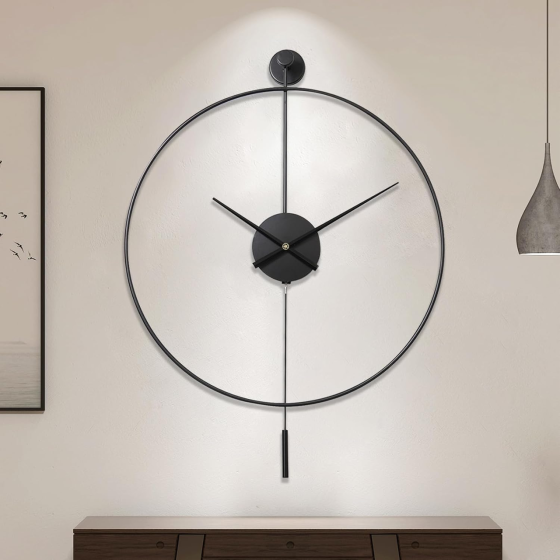 Часы настенные металлические с маятником 60 см Mesliese Black Modern — бесшумные большие декоративные часы для гостиной Киев