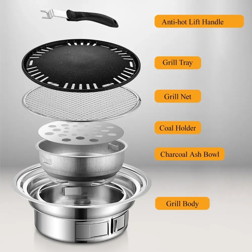 Гриль с антипригарным покрытием / Корейский гриль для барбекю / Портативная гриль-печь из нержавеющей стали для барбекю 34см Коломыя - изображение 5