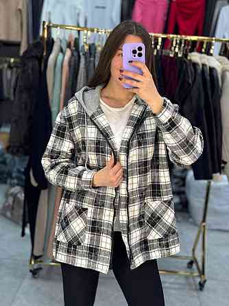 Жіноча тепла сорочка з капюшоном у карту байка на хутрі Сірий Одеса